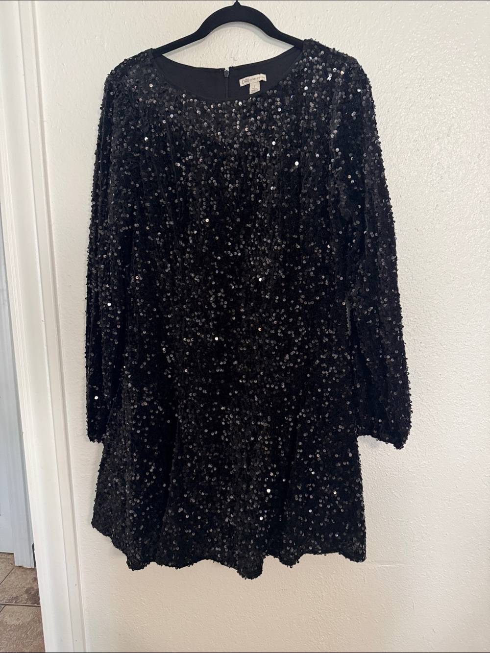 Cato Black Sequin Top with Crew Neck